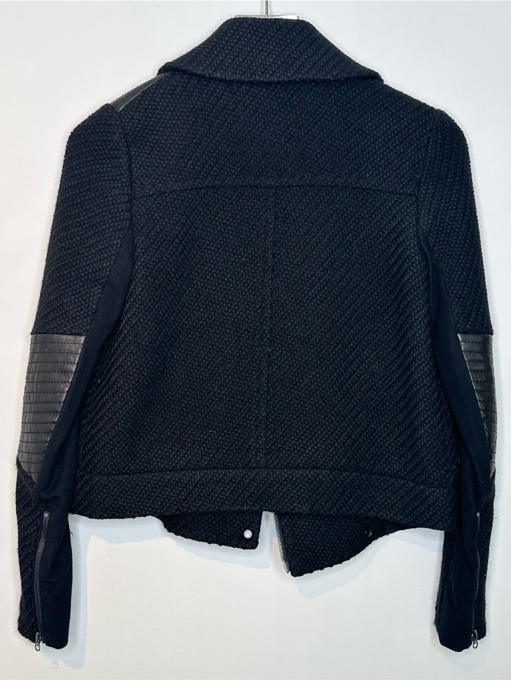 Vince Black Moto Wool Quilted Leather Trim Jacket - Picture 5 of 16